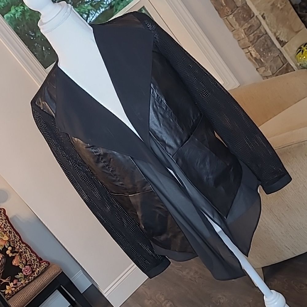 Tribal Jeans Black Pleather Jacket Shirt with Pockets